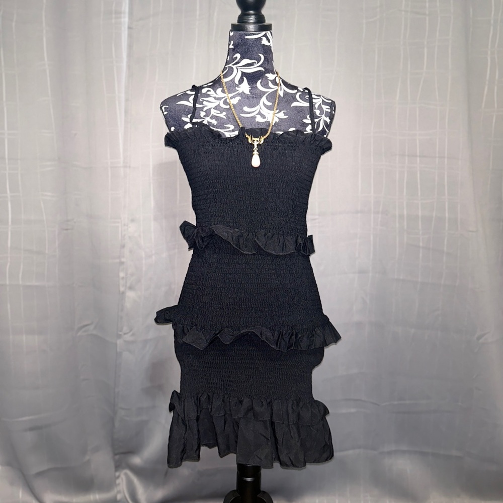 Black Ruffled Peplum Babydoll Dress